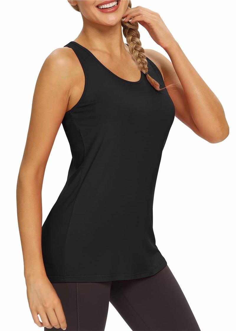 Mippo Long Workout Tops Athletic Tops Loose Fit Yoga Tennis Gym Running Exercise Shirts Racerback Tank Top for Women Black M - Image 4